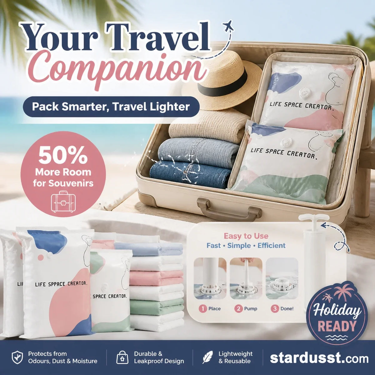 🥳LAST DAY BUY 2 GET 1 FREE!!💞50K+ SOLD!🧳💨No‑Pump Vacuum Storage Bags – Press & seal, no pump needed. Saves 80% space, keeps clothes dry & dust‑free. Perfect for bulky bedding & off‑season gear. 🛏️🗄️