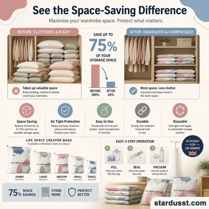 🥳LAST DAY BUY 2 GET 1 FREE!!💞50K+ SOLD!🧳💨No‑Pump Vacuum Storage Bags – Press & seal, no pump needed. Saves 80% space, keeps clothes dry & dust‑free. Perfect for bulky bedding & off‑season gear. 🛏️🗄️
