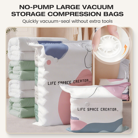 🥳LAST DAY BUY 2 GET 1 FREE!!💞50K+ SOLD!🧳💨No‑Pump Vacuum Storage Bags – Press & seal, no pump needed. Saves 80% space, keeps clothes dry & dust‑free. Perfect for bulky bedding & off‑season gear. 🛏️🗄️